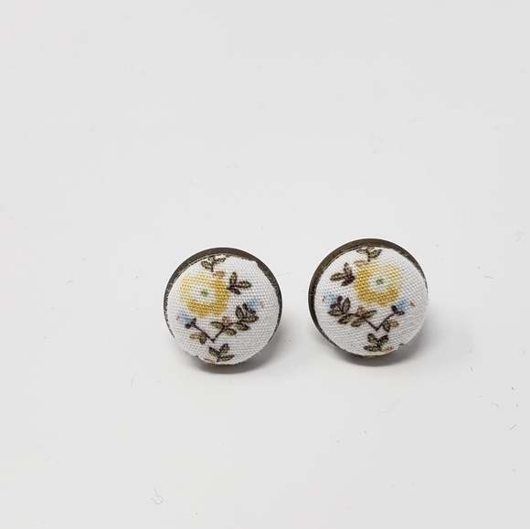 Handmade by Huffychic Jewelry - New Handmade | Upcycled Yellow Vintage Floral Stud Earrings